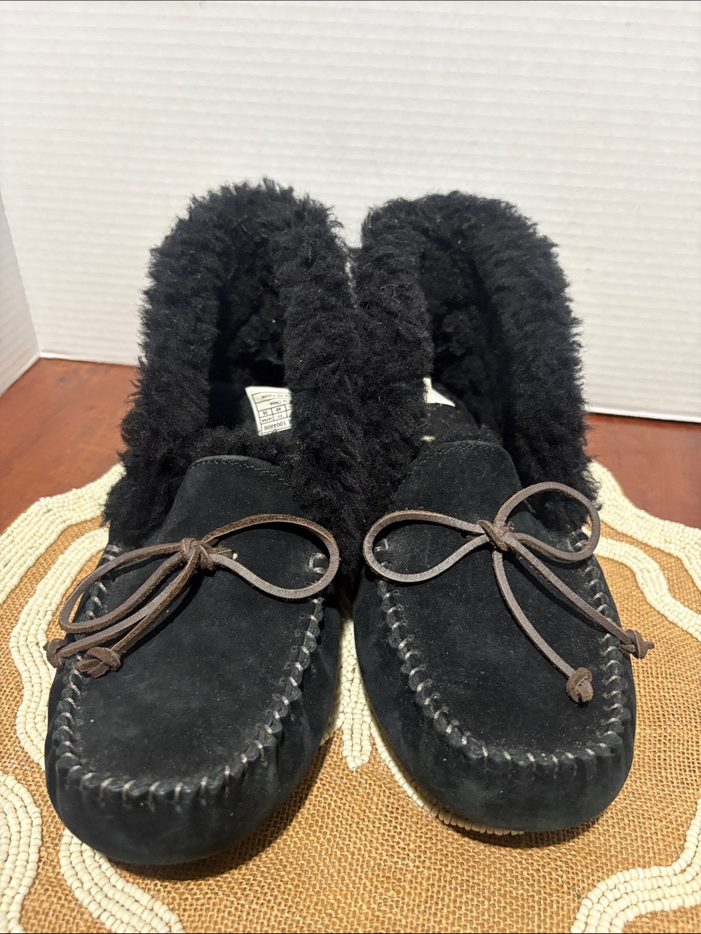 UGG Black Suede Shearling-Lined Moccasin Slippers